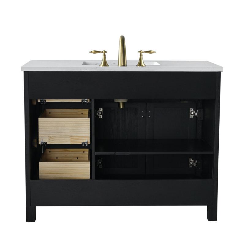 Meuble-lavabo simple 42 po avec plateau en pierre Marquist, Noir