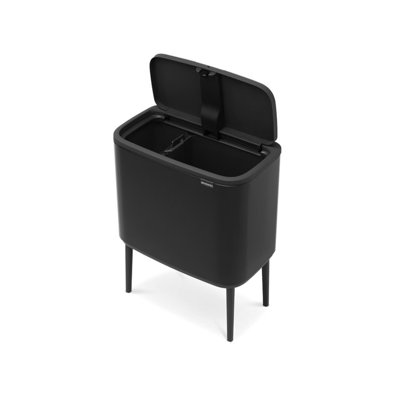 Brabantia Bo Touch Top Dual Compartment Recycling Trash Can, 3 + 6 Gallon (9 Gallon Capacity), Matte Black