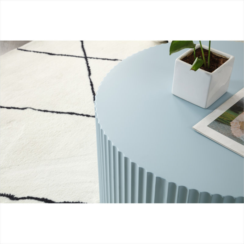 Ensemble de 2 tables basses rondes gigognes en panneau de fibres à densité moyenne bleu clair, grandes et petites tables d'appoint de 23,62 pouces pour le salon