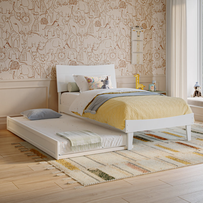 Phoenix Wood Platform Bed with Trundle, Lit simple, White