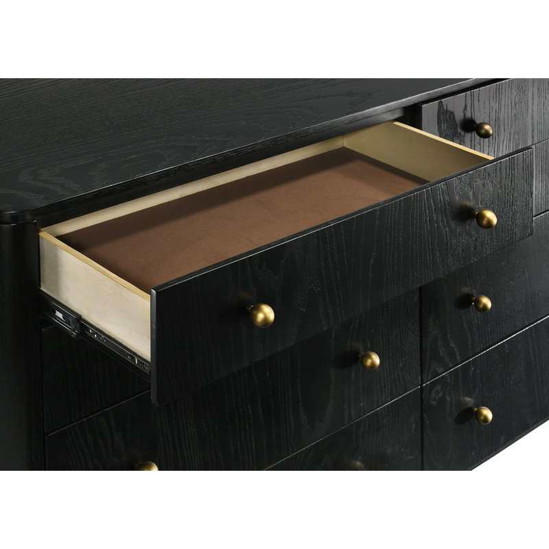 Santram 8-drawer Dresser with Mirror Black, Black
