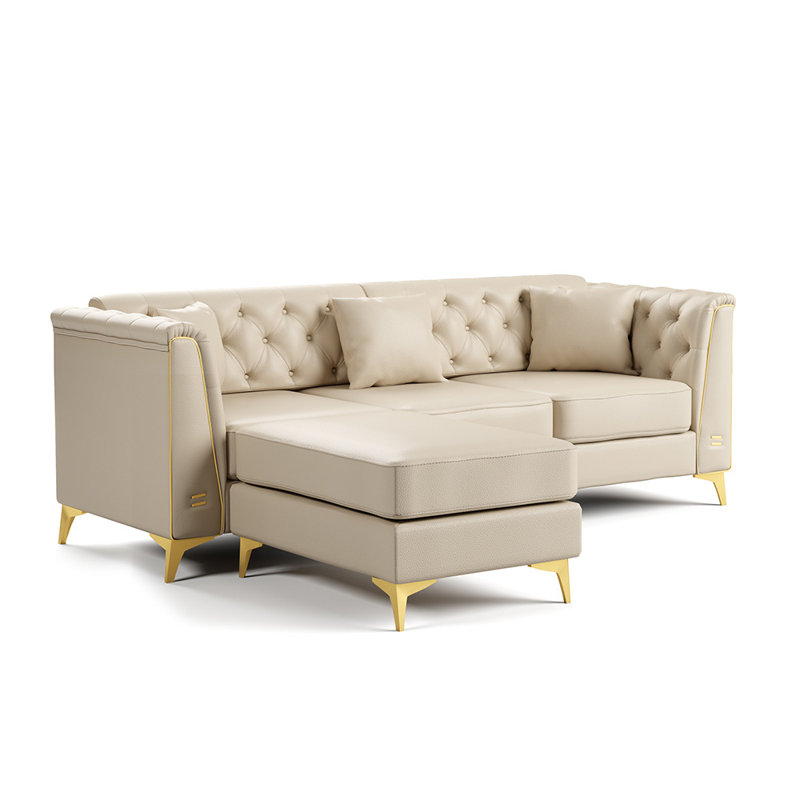 Canapé Chesterfield 81,5 "W, Similicuir beige et blanc