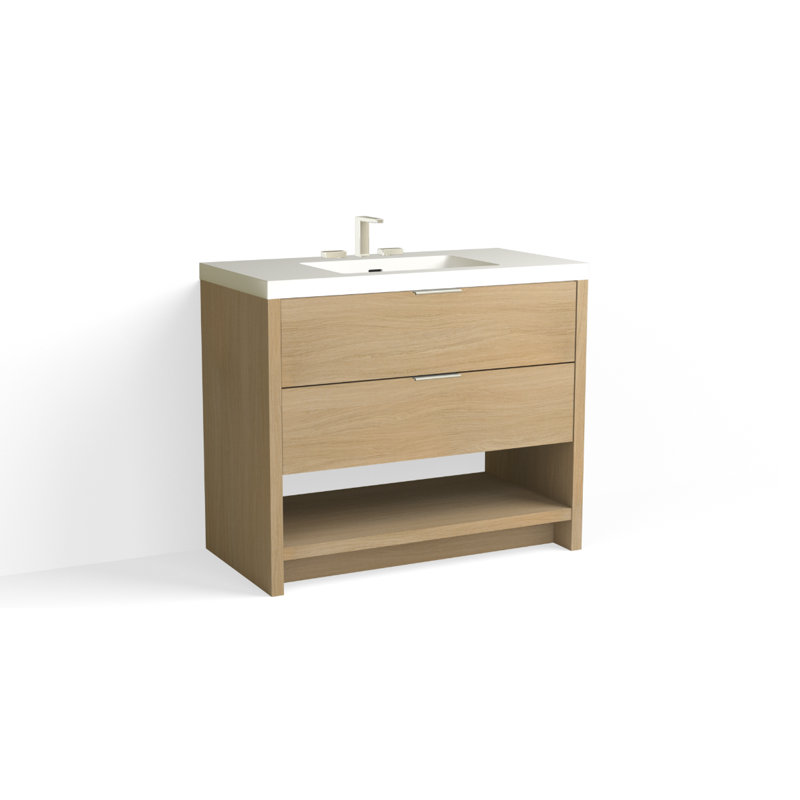 Vue 42" W Freestanding Single Bathroom Vanity, White Nanomatte, Polished Nickel, Matte White/Single