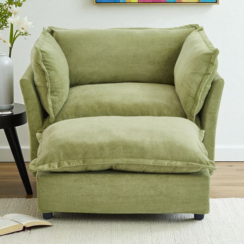 Chaise d'appoint rembourrée avec repose-pieds, Vert
