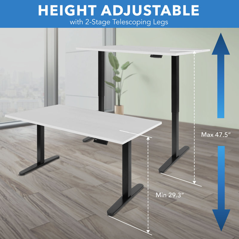 Bureau debout électrique à deux moteurs avec plateau 48 po Mount-It Ultimate, H 49,4 po x l 59 po x P 29,5 po, Blanc / noir