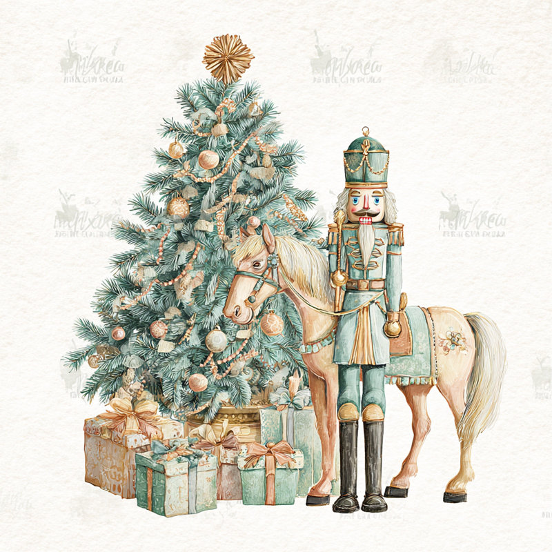 Casse-noisette avec cheval et ornements sur toile tendue, H 40 po x l 40 po