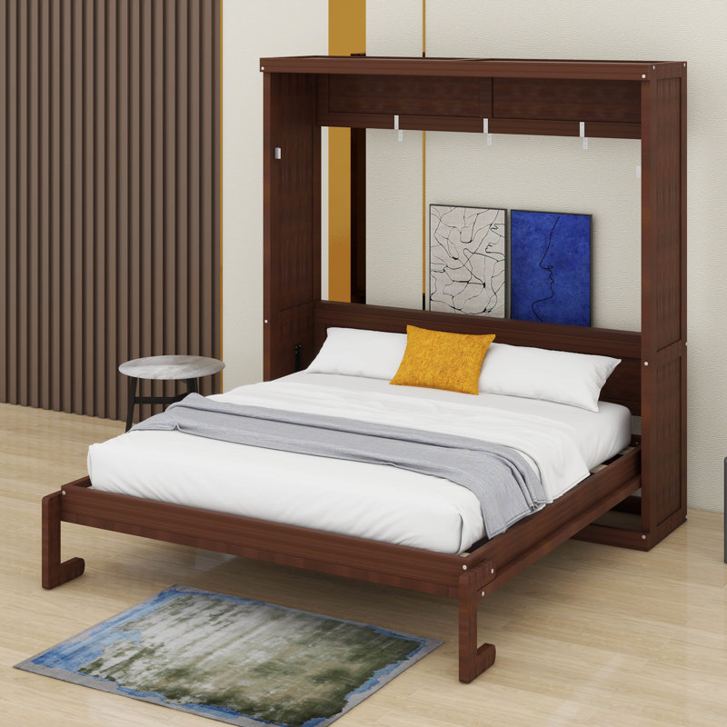 Murphy Bed Frame, Hidden Foldable Wardrobe Wall Bed, Farmhouse Hideaway Murphy Bed, Full, Espresso