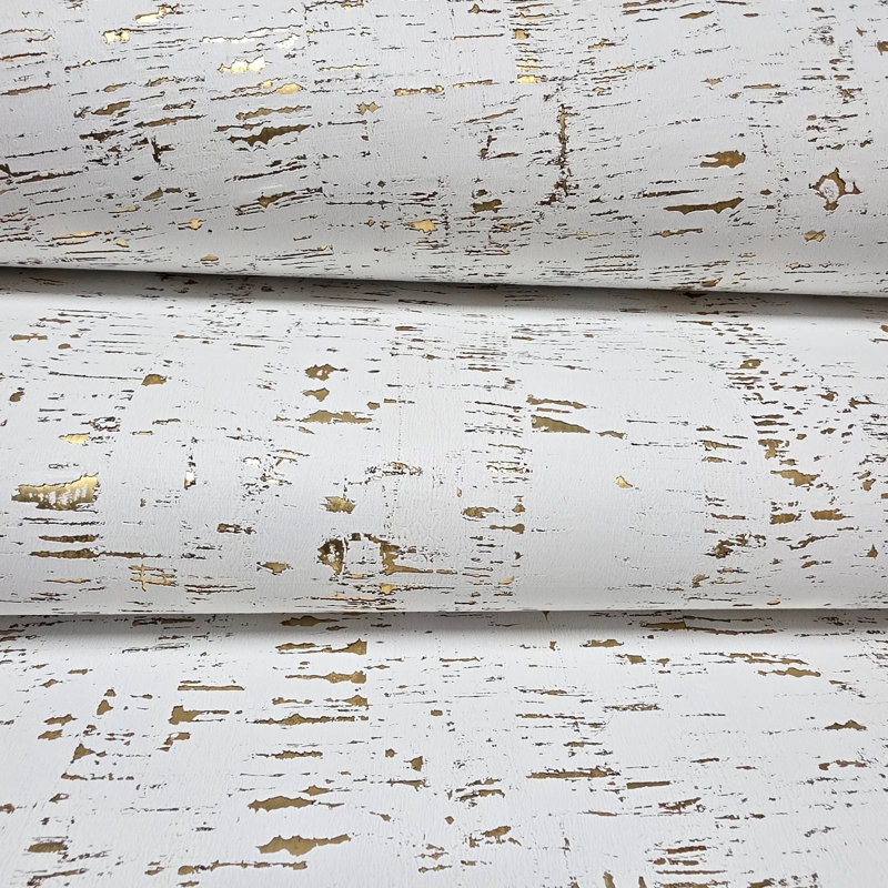 Papier peint texturé en liège métallique blanc doré
