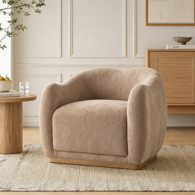 Chaise d'appoint rembourrée courbée moderne, fauteuil pivotant en tonneau de tissu pour chambre à coucher de salon