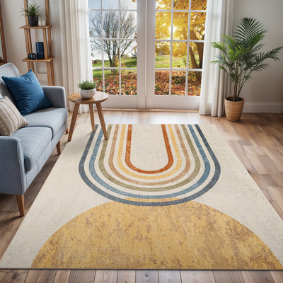 Quiogue Machine Washable Modern Boho Beige Area Rug