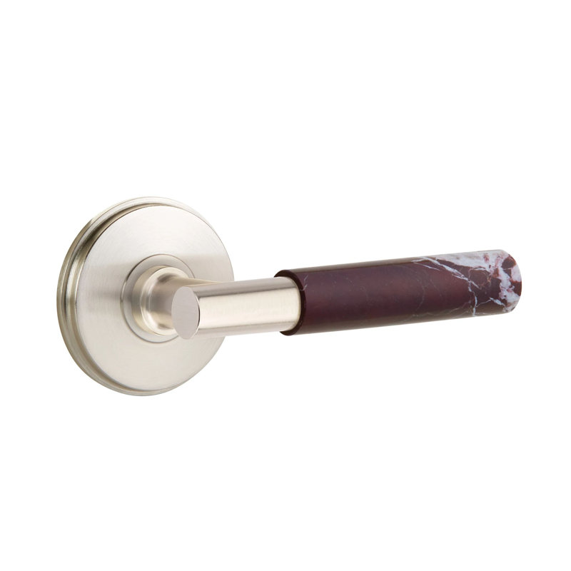 Mortaise intérieure Emtek Select Passage avec rosette Watford et tige en T, marbre Rosso Levanto, Gauche, Nickel satiné