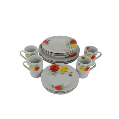 Service de table - Service pour 4 avec accents floraux roses