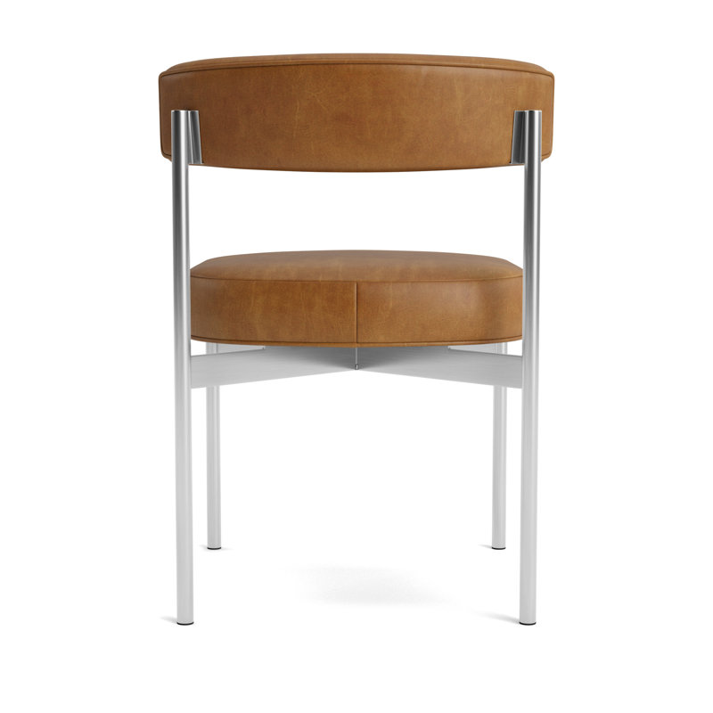 Remy Upholstered Dining Chair, Brushed Stainless Steel, Bedford - Saddle