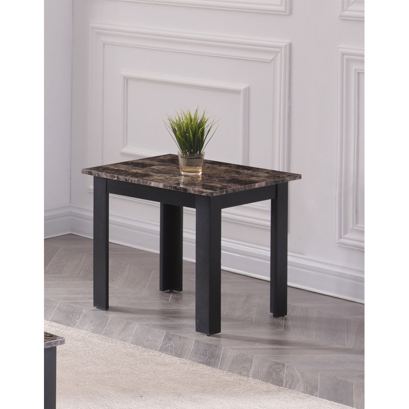 Ensemble de 3 pièces Table basse rectangulaire de style traditionnel Table de bout carrée Pieds en bois Finition noire Plateau en faux marbre 