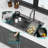 33" Gunmetal Black Kitchen Sink Waterfall Sink - 33 X 19.29 X 9 Inch Multifunction Single Bowl 16 Gauge Stainless Steel Ledge Workstation Smart Top Mount Kitchen Sinks