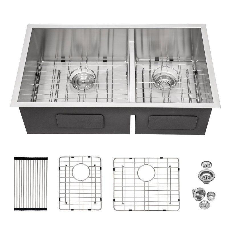 30X19x10" Undermount Double Bowl(60/40) Kitchen Sink - 16 Gauge With Two 10" Deep Basin