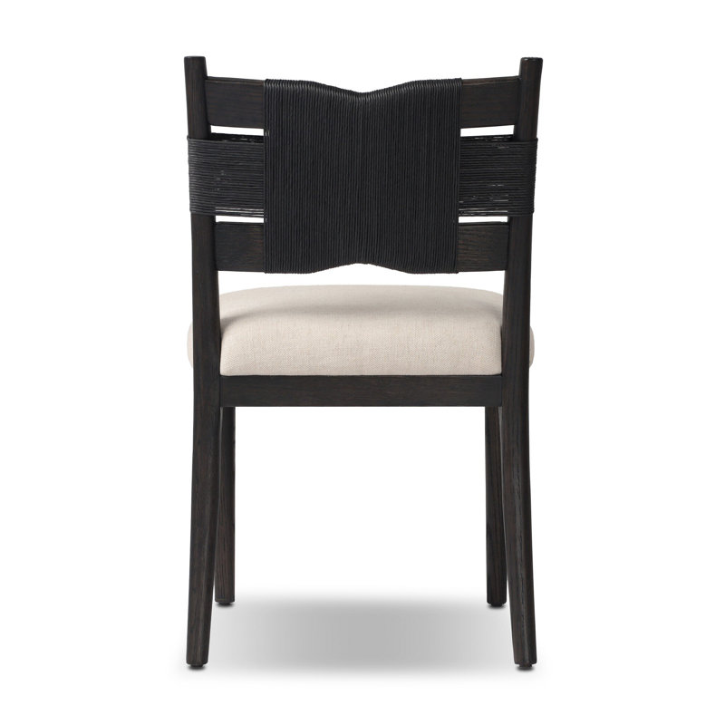 Tova Upholstered Dining Chair, Distressed Black Oak/Black Paper Cord