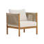 Ensemble de canapés d'extérieur 4 pièces avec structure en bois d'acacia d'aspect teck, panneaux de corde beige et coussins crème