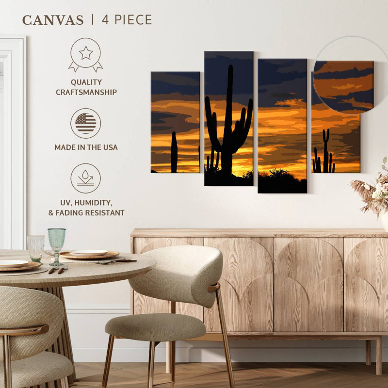 Illustration de coucher de soleil cactus I, H 22 po x l 36 po