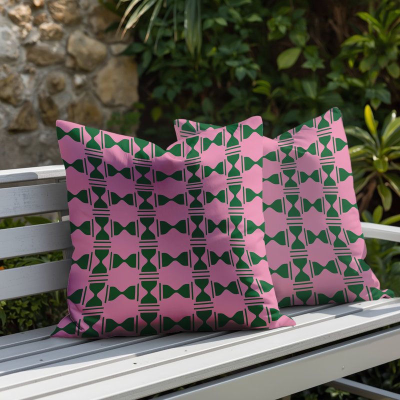 Oreiller réversible intérieur / extérieur Stan Geo, 18x18, Green/Pink