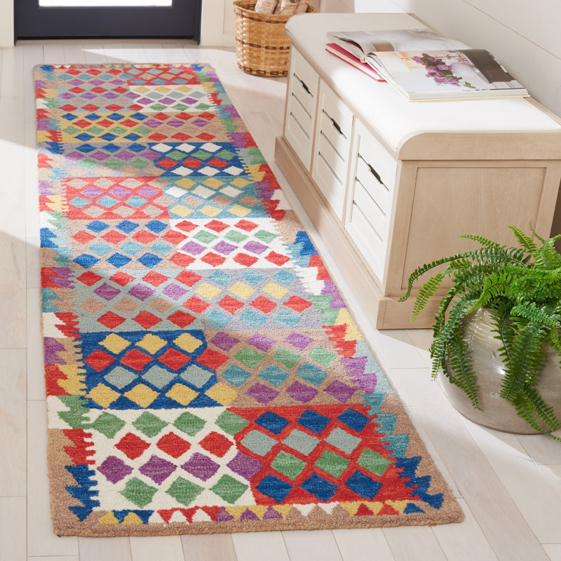 Tapis rouge / bleu Horwich 406, Tapis de couloir 2 pi 3 po x 9 pi
