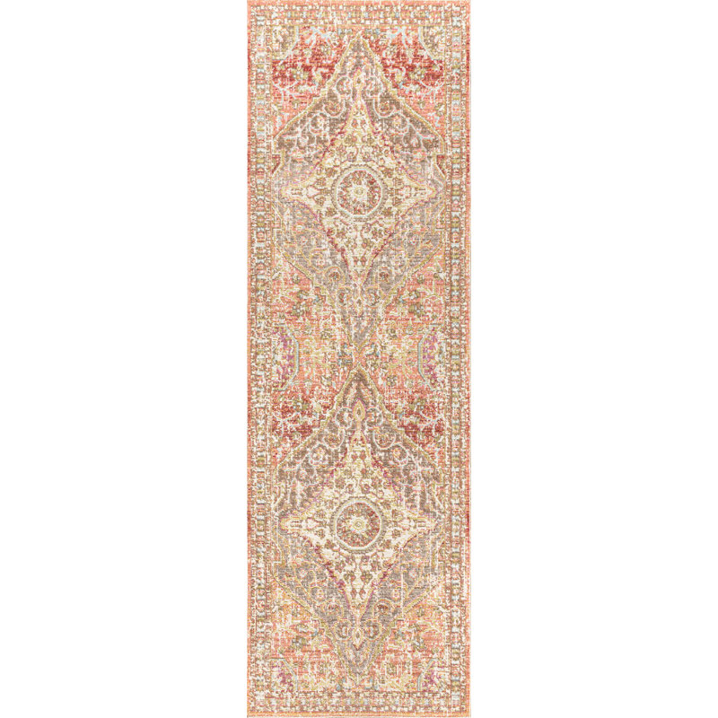 Virgil Modern Ornate Medallion Brown/Pink Rug, Runner 2'2" x 8'