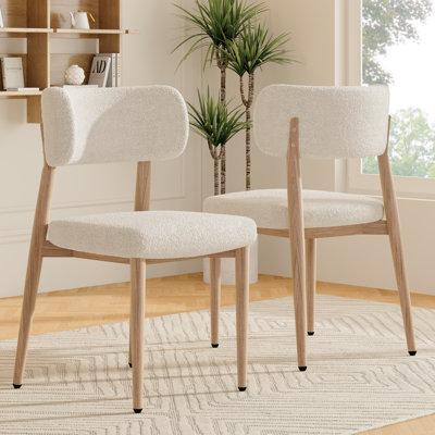 47cm H Boucle Upholstered Metal Wing Back Side Chair in Beige