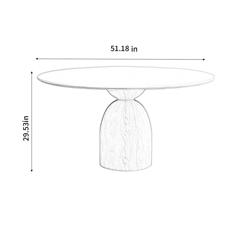 Plateau de table en pierre blanche de 51,18 pouces avec base en bois massif