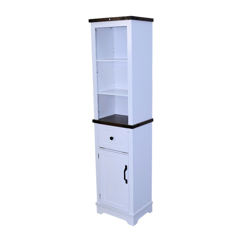 Rangement de salle de bain avec charme, tablettes réglables, tiroir, noyer blanc et noir, armoire à solution verticale de style, empreinte compacte