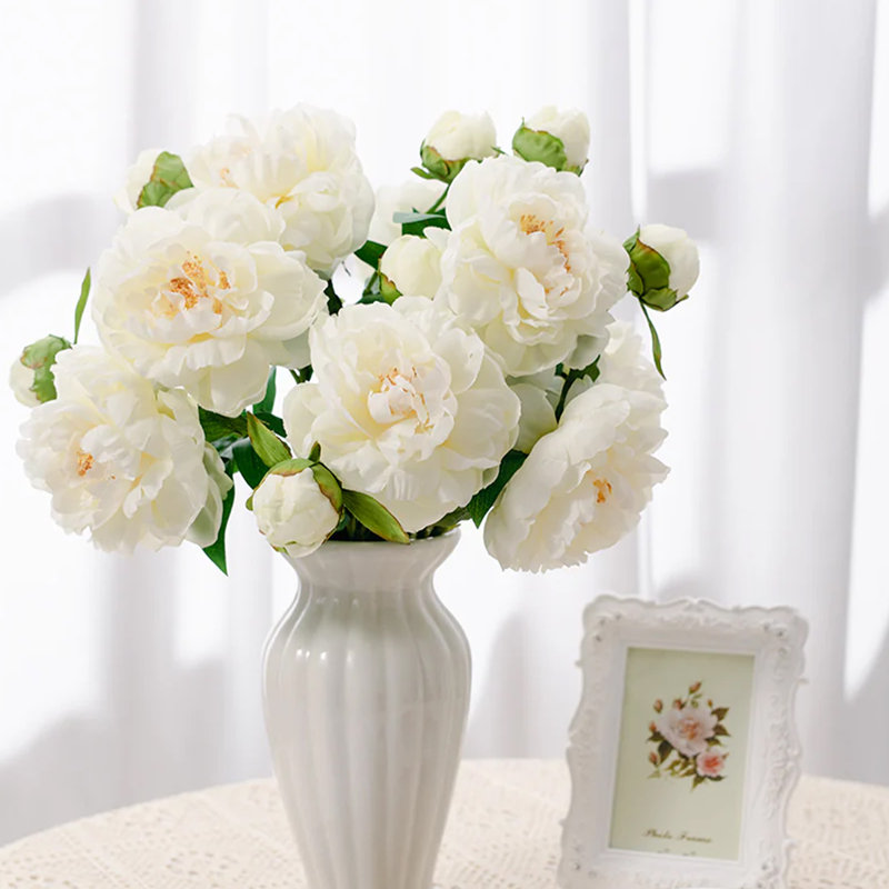 Pivoine artificielle en soie Audet (paquet de 1 branche), Blanc