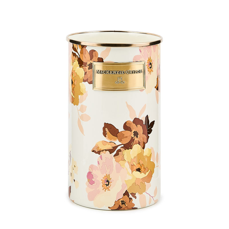 Wild Rose Brown Utensil Holder, White/Gold