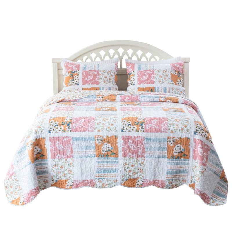 Ensemble de courtepointe très grand 3 pièces Greenland Home Fashions Everly Blue 105 x 95 + 20 x 36 (2)