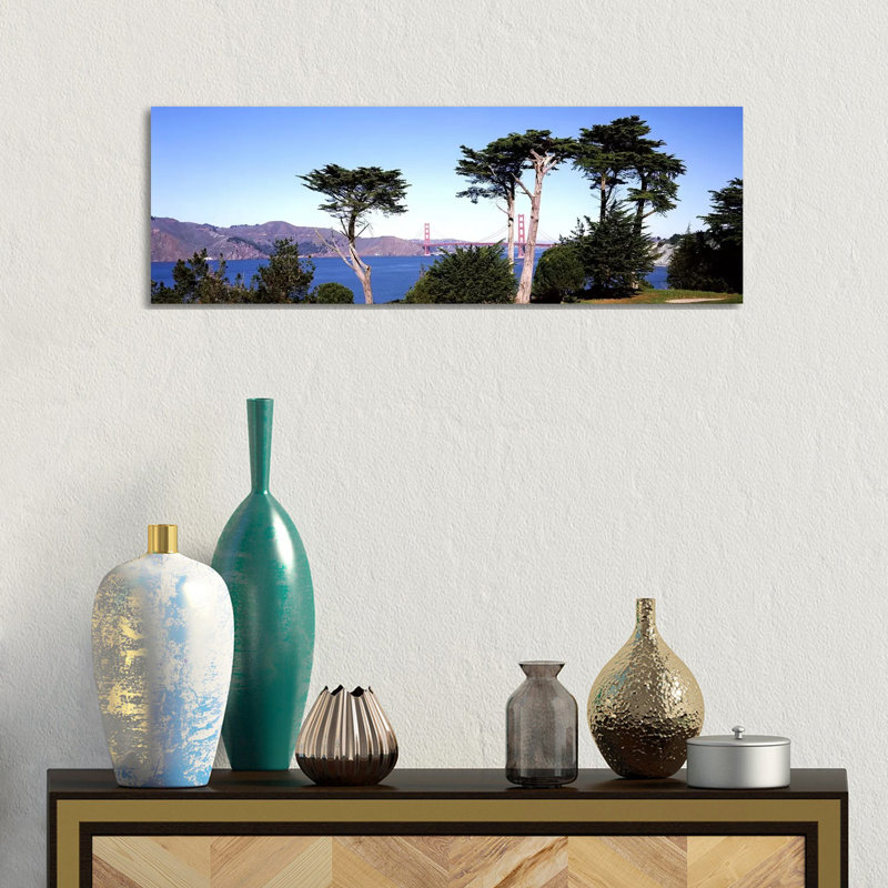 Suspension Bridge Across A Bay, Golden Gate Bridge - Wrapped Canvas Panoramic Print, 30.48 cm H x 91.44 cm W x 1.91 cm D