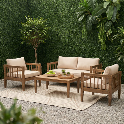 4-Piece Acacia Wood Patio Set with Thick Cushions