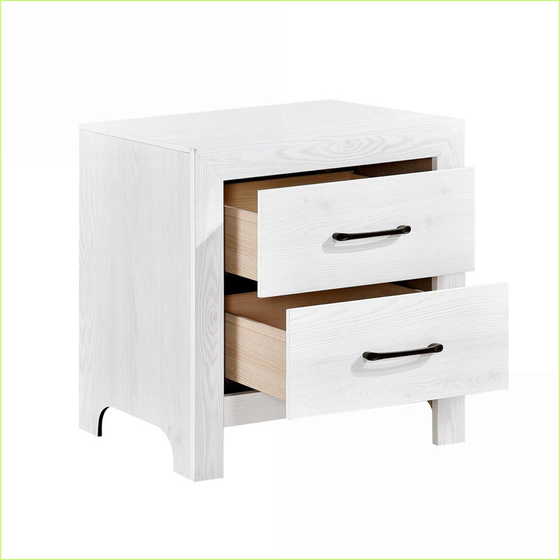 Table de chevet moderne blanche à 2 tiroirs avec quincaillerie de chambre noire