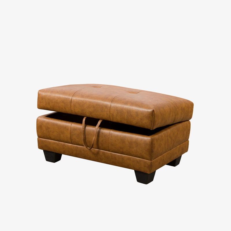 Faux Leather Ottoman, Tumeric Faux Leather
