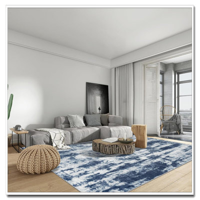 8X10 -Soft Low Pile Washable Area Rug, Large Modern Abstract Soft Anti-Skid Non-Shedding Indoor Carpet For Living Room Bedroom Dining Room Farmhouse Nursery Home Office, Blue Grey