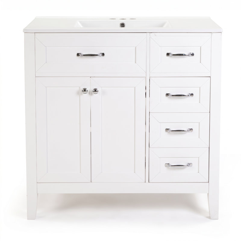 Armoire de salle de bain 36 po avec tiroirs et lavabo noirs 36 po, Blanc