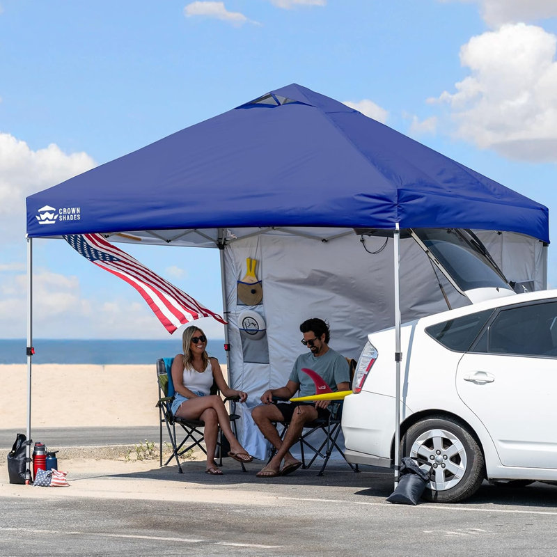 10 Ft. W x 10 Ft. D Steel Pop Up Canopy Outdoor Shade with Pockets Sidewall, Navy Blue