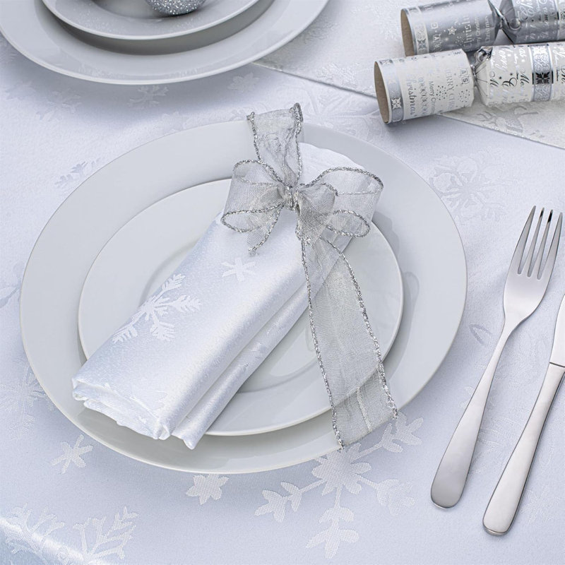Amissa Polyester Blizzard Snowflake Square Napkin, White