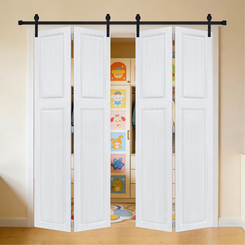 Porte de grange coulissante en panneau de fibres à densité moyenne noyer blanc 80 po x 76 po avec 2 panneaux
