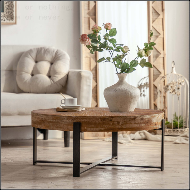 Table basse ronde moderne avec pieds croisés, L 31,29 po, Noir