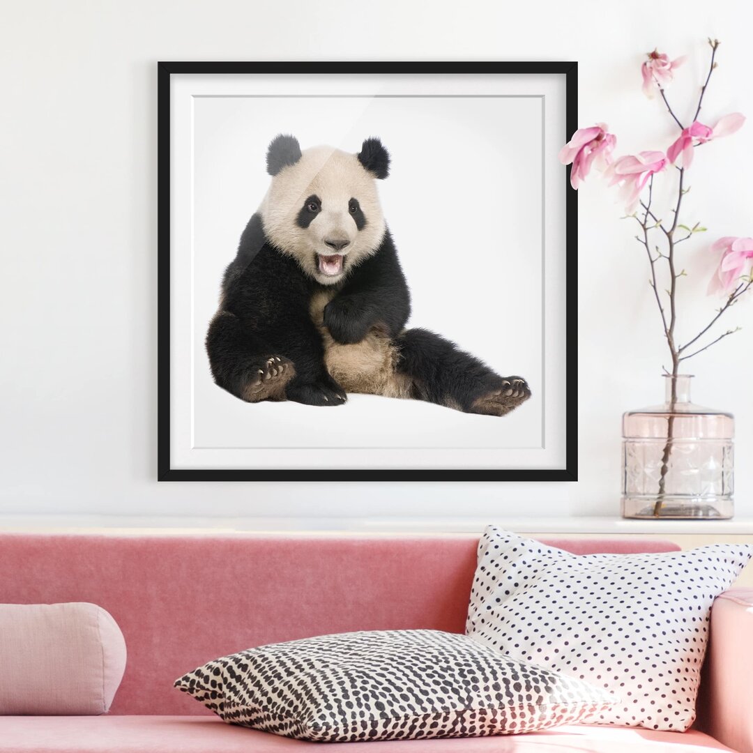 Gerahmtes Papierbild Lachender Panda