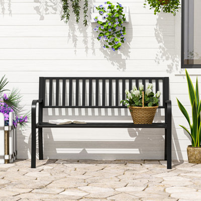 Banc de jardin extérieur en métal de 50 po, siège de patio noir avec lattes pour la cour, la piscine, la pelouse. Stable et, deux confortables, facile à nettoyer, siège de pelouse occasionnellement près de la piscine. Patio idéal. Fabrication. Ergonomique 2