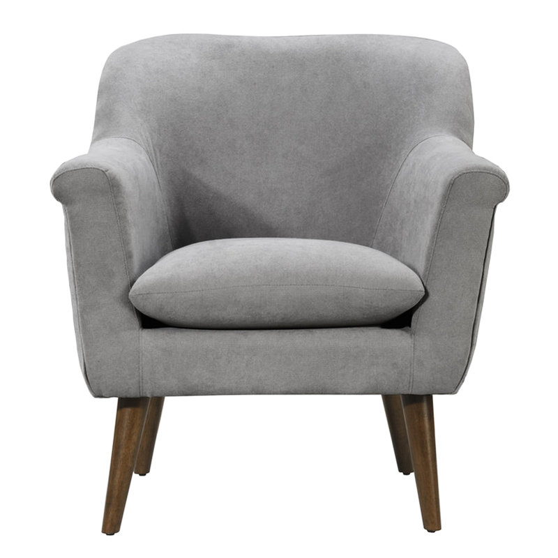 Mid-Century Modern Armchair, 31.5" Steel Gray Fabric, Curved Arms, 20.7" Seat Height, 21.7" Depth, 20" Width, 26.8" Arm 9.8" Wooden Leg In Walnut Color, 14.6" Back Foam Cushion Style Armchair , Woven