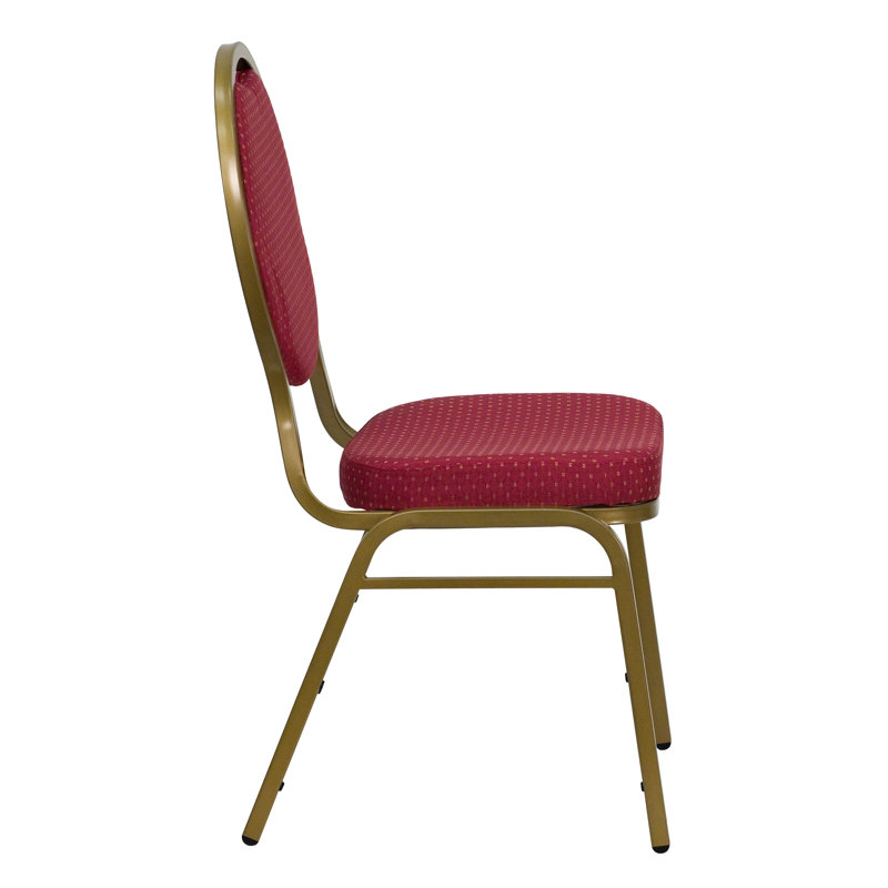 Elegant Teardrop Back Stacking Banquet Chair in Burgundy with Gold Metal Frame