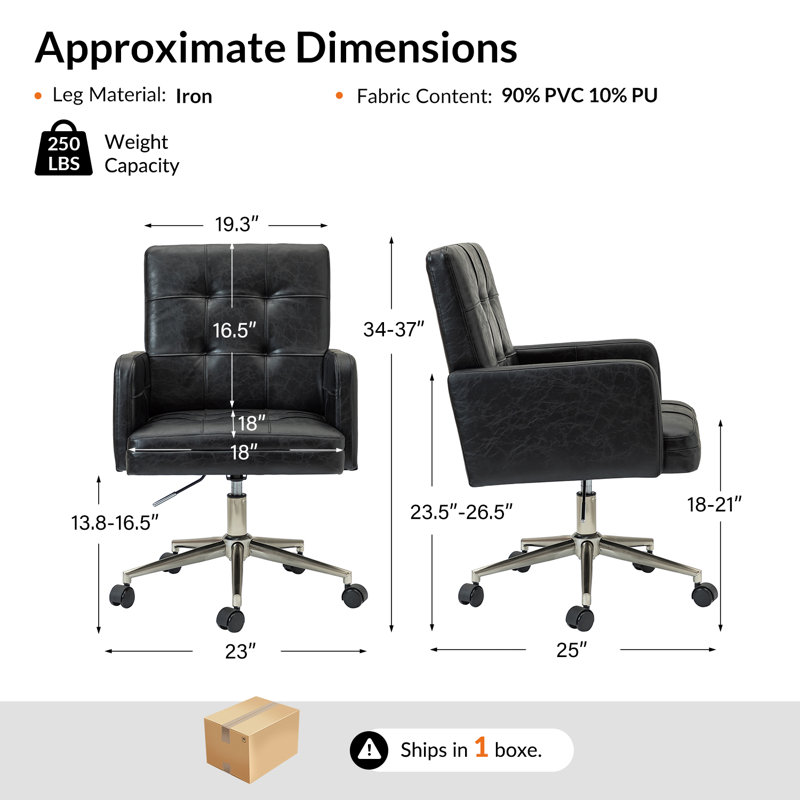 Chaise de bureau pivotante en cuir Auric, Noir