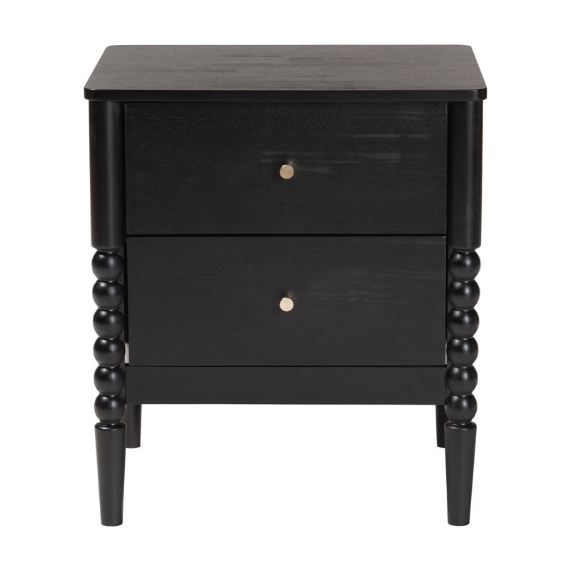 Lucera Mid-Century 2-Drawer Bobbin Nightstand, Black