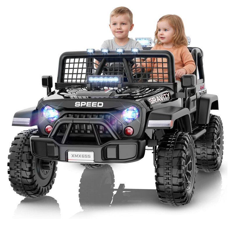 Alex 24V 2 Seater Ride On Jeep Car Truck with Remote Control,Ride on SUV Toys for Big Kids with Parental Remote Control, 20" Wide Seat, LED Lights, Safety Belt, Bluetooth, Music, 3 Speeds, Spring Suspension, Black