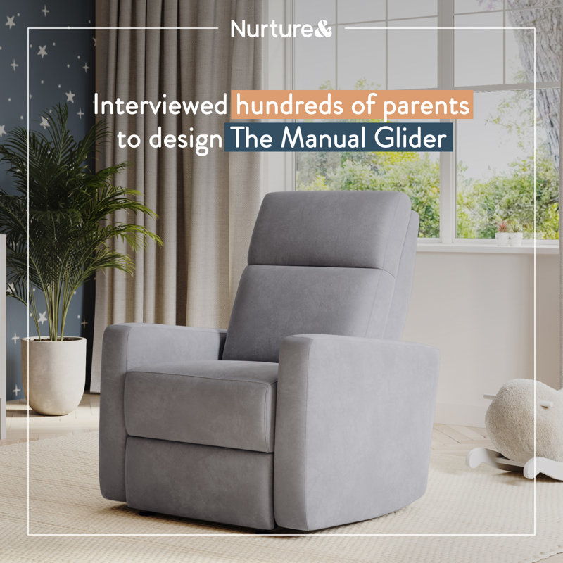 Nurture& The Manual Premium Modern Recliner Nursery Glider Chair with Spill, Stain Proof Fabric, Gray